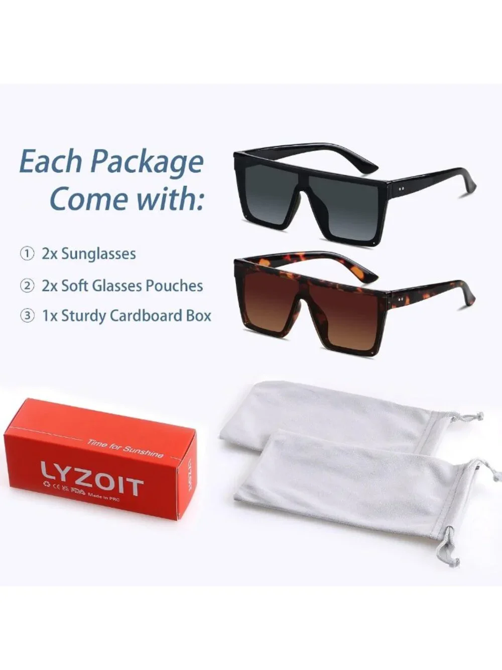 Oversized Square Flat Top Sunglasses for Women & Men - Trendy UV Protection